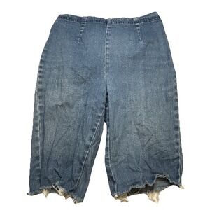 Chic Vintage 90s Denim Shorts Medium Wash Elastic Waist Raw Hem Size S